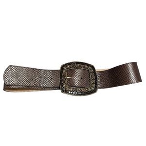 Cache Brown Genuine Leather Rhinestone Embellished Buckle Brown Belt